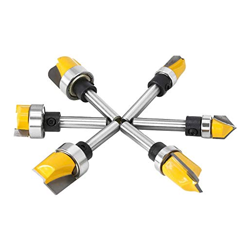 Mesee 6 Pieces Template Router Bit Set With Bearing, 1/4-Inch Shank Straight Bits And Bowl Tray Bits V Grooving Bit For Woodworking Template Pattern Slotted Trimming Clearing Milling Cutter Tools #TOP7