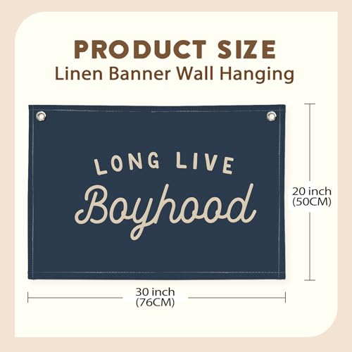 Image of Navy Blue Decor Long Live Boyhood Banner Boy Room Decor, Banner Flag Nursery Playroom Wall Decor for Boys Bedroom Living Room Dorm Toddler Decorations Teen Boy Kid Banner Wall Hanging Linen Flag 30x20