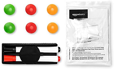 Amazon Basics Magnetyczna tablica suchościeralna z półką na pisaki i aluminiową ramką, 90 cm x 60 cm (szer. x wys.)