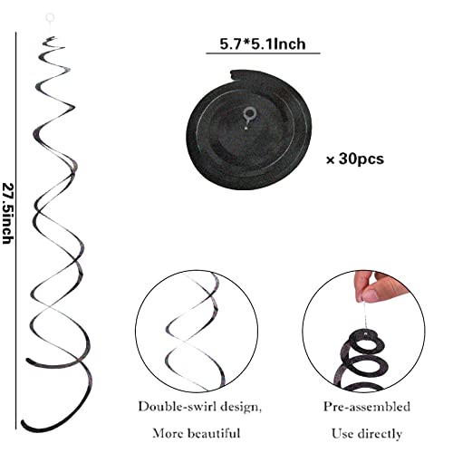 Image of PIGETALE 30 Pieces Iridescent Black Party Hanging Swirl Decorations Plastic Streamers Foil Swirls Ceiling Decorations Birthday Bachelorette Bridal Shower Baby Shower Graduation Decorations 2023