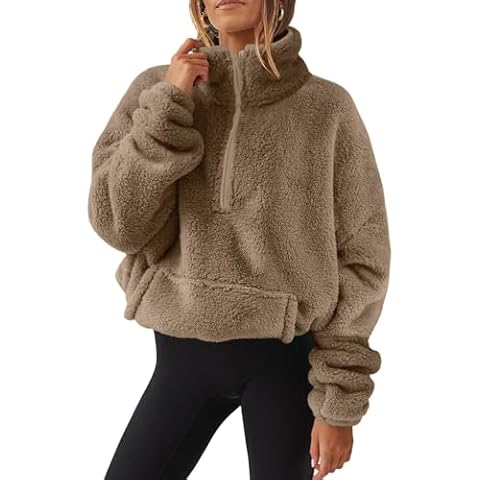 Half Zip Fleece Women Crop Tunic Top Cover