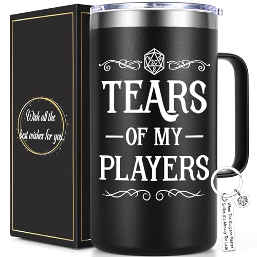 Lifecapido DND Gifts, Tears of My Players 20oz Insulated Coffee Mug with Keychain, Birthday Christmas DnD Gift, Dungeon Master Gifts, Black