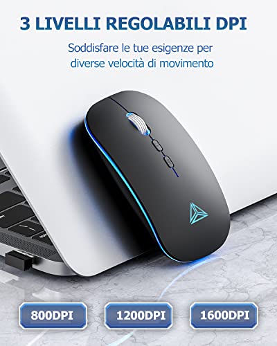 Mouse Wireless Bluetooth Ricaricabile LED, Uineer