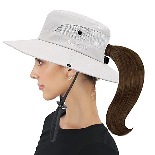 Classic Ponytail Sun Hat For Women,Mesh Bun Ponytail-Hole Bucket Hat Uv Protection Wide-Brim Summer Hat Outdoor (As1, Alpha, One_Size, One Size Fit For 58Cm Head Circumference, Iovry) #TOP5