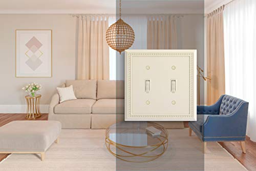 Image of Henne Bery Sunken Pearls Heavy Duty Decorative Wall Plate Switch Plate Outlet Cover, Durable Solid Zinc Alloy (Double Toggle, Light Almond)
