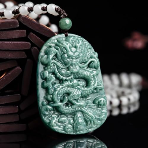 Collier amulette dragon en jadéite cireuse verte idée cadeau - 4