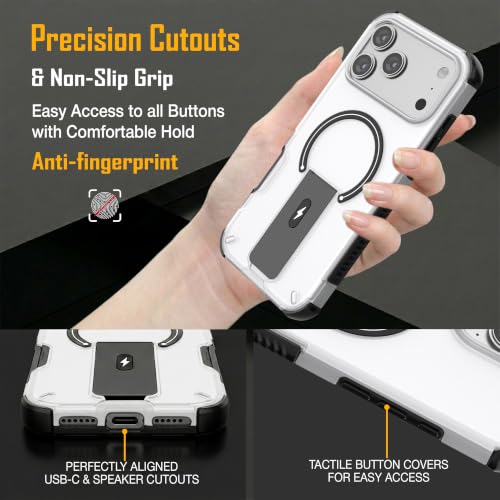 Image of ZAP CASE Matte Kickstand Case for iPhone 17 Pro Max | Magsafe Compatible | Premium Polycarbonate Back + Flexible TPU Bumper | Foldable Stand | Military-Grade Drop Protection | Anti-Fingerprint | White