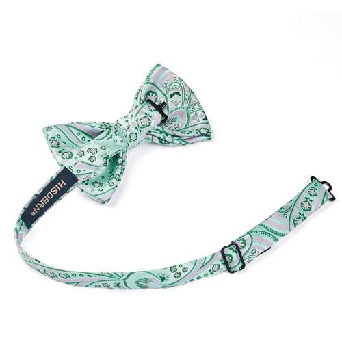 Image of HISDERN Bow Ties for Men Paisley Floral Pre-tied Bowtie Pocket Square Set Men's Formal Bow Ties Wedding Party