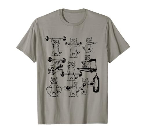 Vintage Retro Weight Lifting Gym Cat Deadlift Funny T-Shirt