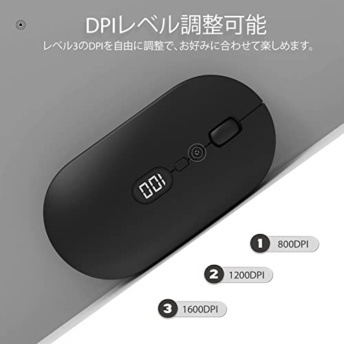 MAMBASNAKE X1 マウス ワイヤレス 2.4GHz 【超薄型モデル 高精度・高感度】 静音クリック Type-C充電式 電源表示画面 安定性強い 3段階DPI切替 薄型マウス 小型 静音 軽量 省エネ人体工学設計 ビジネス用 仕事用 サラリーマン 在宅勤務 800/1200/1600 Mac Windows PC対応 (ブラック)