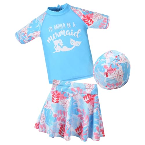Kids Swimsuit Girls Rash Guard Sets Sun Hat Ocean Summer Princess UPF 50+ Bathing Suit Swimwear