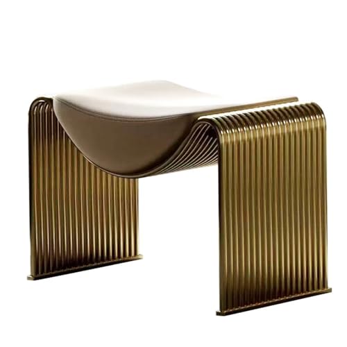 SUZEPER Vanity Stool, Gold, Contemporary Style, Metal Legs, Leather Seat, Padded Ottoman Stool, 24x14x17 inches by SUZEPER - Used condition - US$116.73