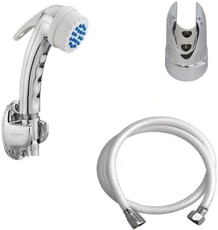 SHRUTI Health Faucet ABS with Rubbit Cleaning System, 1.5 Meter Long PVC White Shower Tube and ABS Wall Hook (Chrome) - (1175 1162 White)