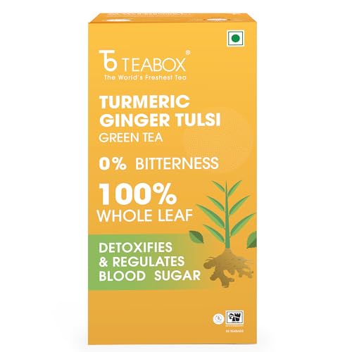 Teabox Turmeric Ginger Tulsi Green Tea Bags 25 Pieces | Flavorful...