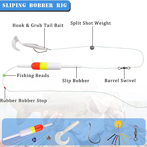 image for AGOOL Freshwater Fishing Tackle Kit, 130pcs Slip Bobbers Rigs Slip Bob