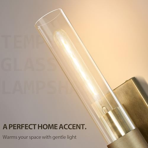 Image of Wall Sconces Set of Two, Gold Bathroom Sconces Wall Lighting with Clear Glass, Modern Sconces Wall Decor Light Fixtures for Bathroom Mirror Living Room Hallway Bedroom