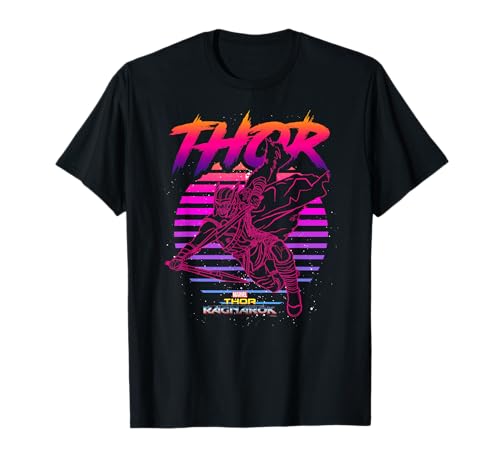 Image of Marvel Thor Ragnarok 80s Retro Sunset Halftone Hero T-Shirt T-Shirt
