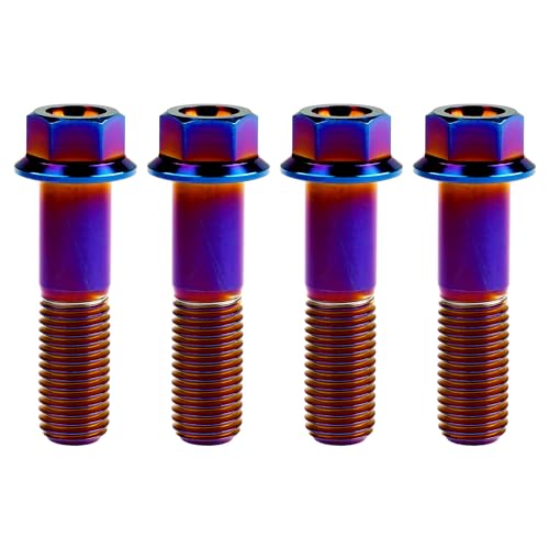 Image of Titanium Bolt Hex Small Flange Head M12x45mm Pitch 1.5, Burnt Blue | 30 35 40 45 50 55 60 65 70 75 80 85 90mm 1.25 /1.5mm Pitch Screws for Motorcycle Car Modification Pack of 4
