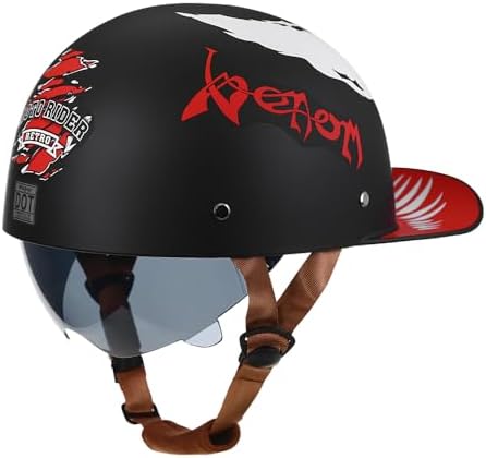 Woljay Vintage Retro Open Face Motorcycle Helmet Baseball Cap Half Helmets with pull-down Lens for Men Women Moped Cap Jet Scooter Street Cruiser - DOT Certified (Moto Rider, X-Large)