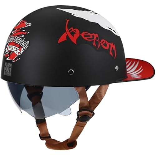Vintage Retro Open Face Motorcycle Helmet Baseball Cap Half Helmets with pull-down Lens for Men Women Moped Cap Jet Scooter Street Cruiser - DOT Certified (Moto Rider, X-Large)