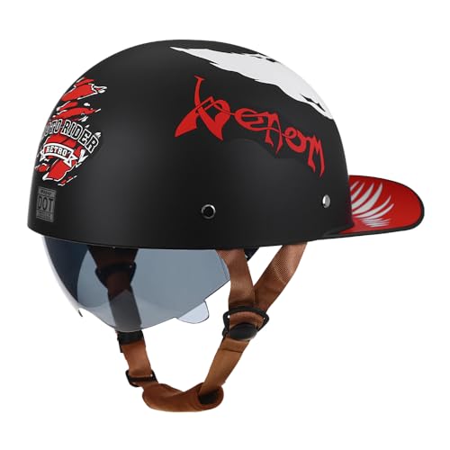 Woljay Vintage Retro Open Face Motorcycle Helmet Baseball Cap Half Helmets with pull-down Lens for Men Women Moped Cap Jet Scooter Street Cruiser - DOT Certified (Moto Rider, Large)
