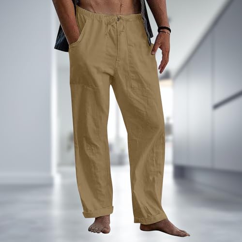 Men's Pants Summer Beach Vacation Solid Color Drawstring Trendy Casual Oversized Loose Comfy Breathable Trousers2