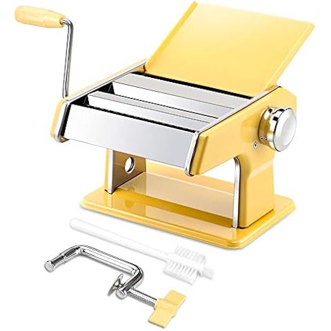 elabo Pasta Machine - Stainless Steel Roller Pasta Maker - 7 Adjustable Thickness Settings Noodles Maker with Hand Crank, Perfect for Spaghetti, Fettuccini, Lasagna or Dumpling Skins Cover