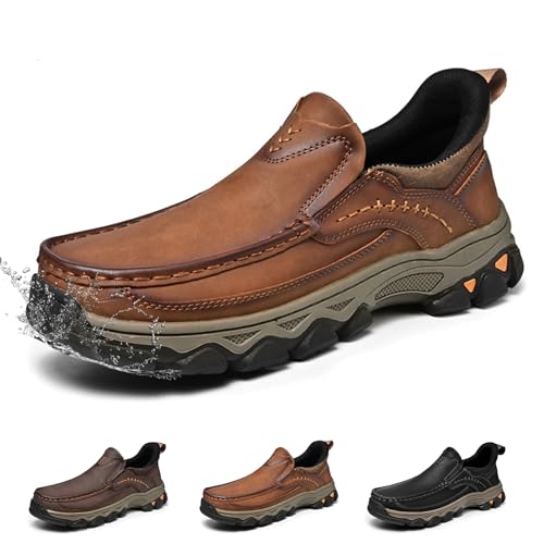 Men's Water-Resistant Leather Slip On Loafers Walking Shoes, Comfortable Breathable Business Dress Casual Driving for Outdoor Hiking