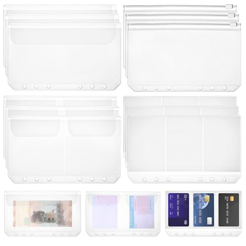 12PCS A6 Binder Inserts A6 Credit Card Sleeves 6 Ring Planner Accessories Cash Envelopes No Zipper Business Card Sleeves Notebook Insert Pages for Cash Budgeting Photocard