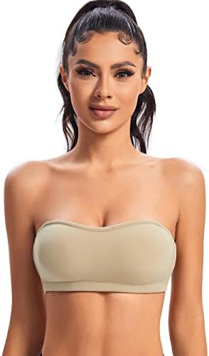 ANGOOL Strapless Bra for Women Stay-Up Padded Non-Slip Silicone Bandeau Bra Seamless Comfort Wirefree Tube Top Beige