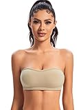 ANGOOL Strapless Bra for Women Stay-Up Padded Non-Slip Silicone Bandeau Bra Seamless Comfort Wirefre