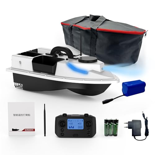 Kavolet RC Köderboot Futterboot mit GPS, 5200mAh 600M kabellose Fernbedienung Angelköderboot Fischfinder mit Handtasche Angelfutterboot Schiff mit 4 Köderbehältern 2 kg Last