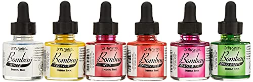 Dr. Ph. Martin's Bombay India Ink (Set 1) Ink Set, 1.0 Oz, Set 1 Colors, 1 Set Of 12 Bottles #TOP2