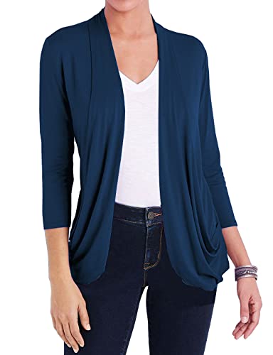 Image of DEESHA Women Casual Lightweight Cardigan 3 /4 Sleeve Draped Open Front Soft Cardigans with Pockets