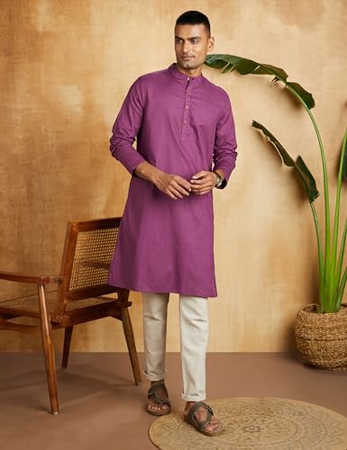 Image of Amazon Brand - Symbol Men's 100% Cotton Solid Long Length Casual Kurta - Regular Fit (Available in Plus Sizes)