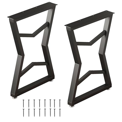 Image of Set of 2 Metal Table Legs Modern Industrial E-Shape Steel Legs for Dining Table Desk Kitchen Island & Workspaces Heavy-Duty Powder-Coated Frame for DIY Custom Tables