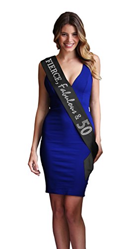 50th Birthday Decorations - Crystal Rhinestone Fierce, Fabulous & 50 Rhinestone Satin Sash - 50th Birthday Supplies3