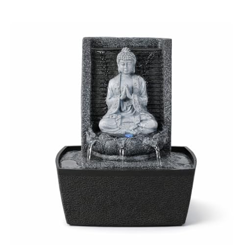Fontaine d’Intérieur Bouddha Mur d’Eau Cascade Lotus Lumière LED Blanc – Déco Zen Salon Chambre Feng Shui - Fontaine de Table Circuit fermé - Cadeau...