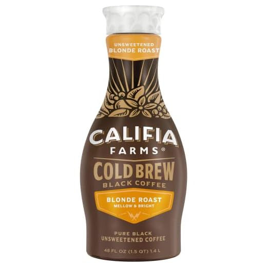 Califia Farms - Pure Black Blonde Roast Cold Brew Coffee, 48 Oz, 100% Arabica, Plant Based, Vegan, Gluten Free, Non GMO, Sugar Free, Iced Coffee