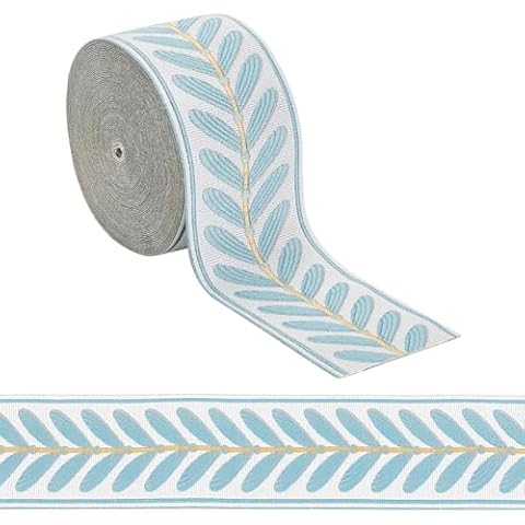 OLYCRAFT 10.9 Yards Jacquard Ribbon Trim 2.4 Inch Leaf Pattern Jacquard Polyester Ribbons Blue Leaf Jacquard Woven Embroidery Trim for DIY Sewing Crafts Handmade Bag Belts Clothing Decoration Cover