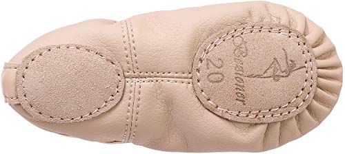 Foto von Ballettschuhe aus Leder Ballettschläppchen Tanzschuhe Gymnastikschuh mit Geteilte Ledersohle für Kinder Damen Beige 27