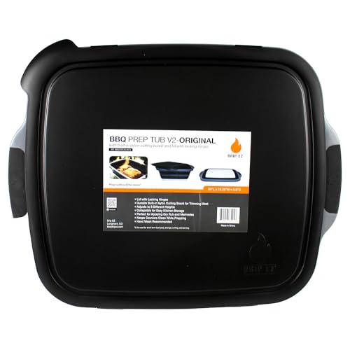 Drip EZ Collapsible BBQ Prep Tub V2 - For Meal Prep, Marinating, Food Storage - Includes Cutting Board & Locking Lid - (1) OG - Black