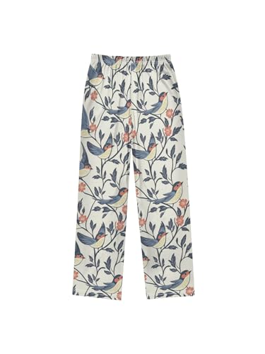 Cartoon Swallow Bird Floral Boys Pants for Kids Jogger Pants with Pockets S2
