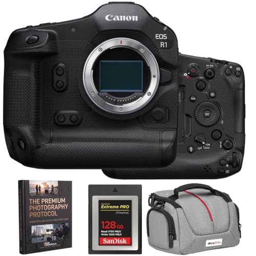 Image of Canon EOS R1 24MP Full‑Frame Mirrorless Camera Body (6577C002) Bundle with SanDisk 128GB Extreme PRO CFexpress Type B Card, Premium Photography Pro eBook & Deco Photo Camera Bag
