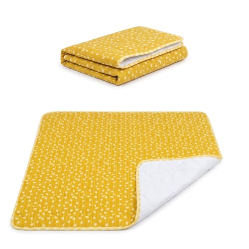Image of TIDY SLEEP Baby Diaper Changing /Messy /Play Mat 95 x 95 cm (6-18 Months) | Soft Cotton Messy Mat for Newborns | Portable, Washable & Travel-Friendly | Golden Petals