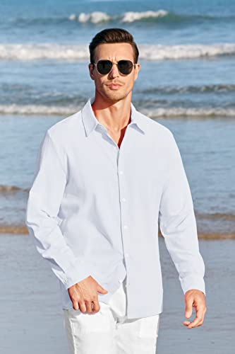 Mens Button Up Shirts Linen Beach Long Sleeve Casual Cotton Summer Lightweight Tops #TOP1