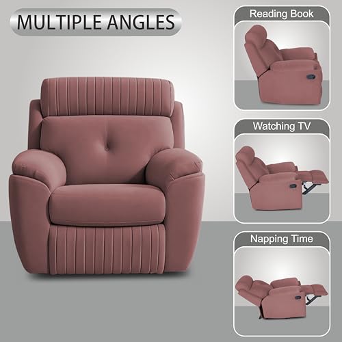 Image of Adorn India Premium Majestic 1 Seater Recliner Manual Sofa Chair | Pink Suede Velvet Fabric | Soft Padded Back Rest & Handrest | Living Room Recliner Chair | 3 Years Warranty