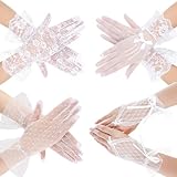 AEDOVE Women's 4 Pairs Lace Gloves - Fingerless, Tea Party, Wedding, Opera, Halloween, Cosplay, 1920s, Birthdays (White, One Size)