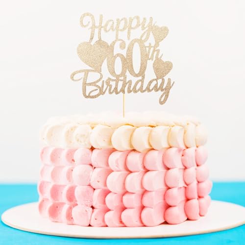 Bliceon Rose Gold Happy 60th Birthday Cake Topper, Glitter Happy 60 Cupcake Topper, Happy 60th Birthday Cake Toppers for Women Themed Party - Image 3