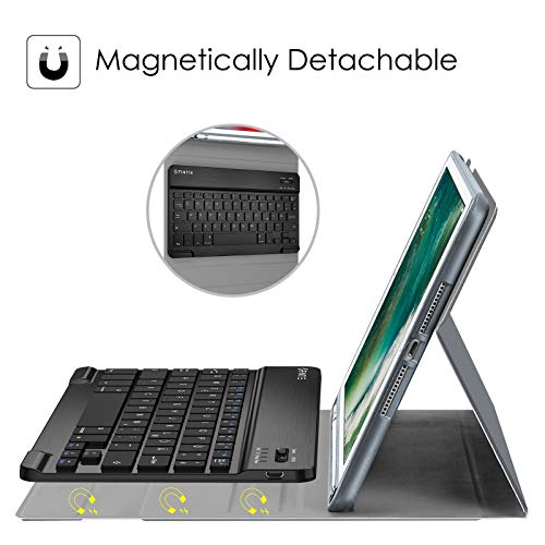 FINTIE Tastatur Hülle für iPad 9.7 2018 (6. Generation), Soft TPU Rückseite Gehäuse Keyboard Case mit eingebautem Pencil Halter, magnetisch Abnehmbarer QWERTZ Bluetooth Tastatur, Himmelgrau